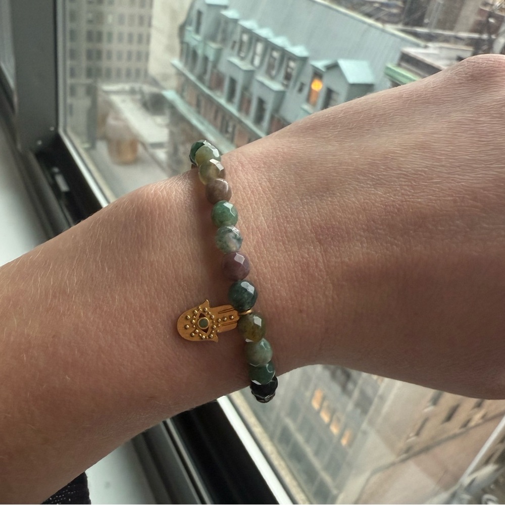 Satya Jewelry Fancy Jasper Hamsa Gemstone Bracelet 🧿 🪬 - Picture 4 of 4